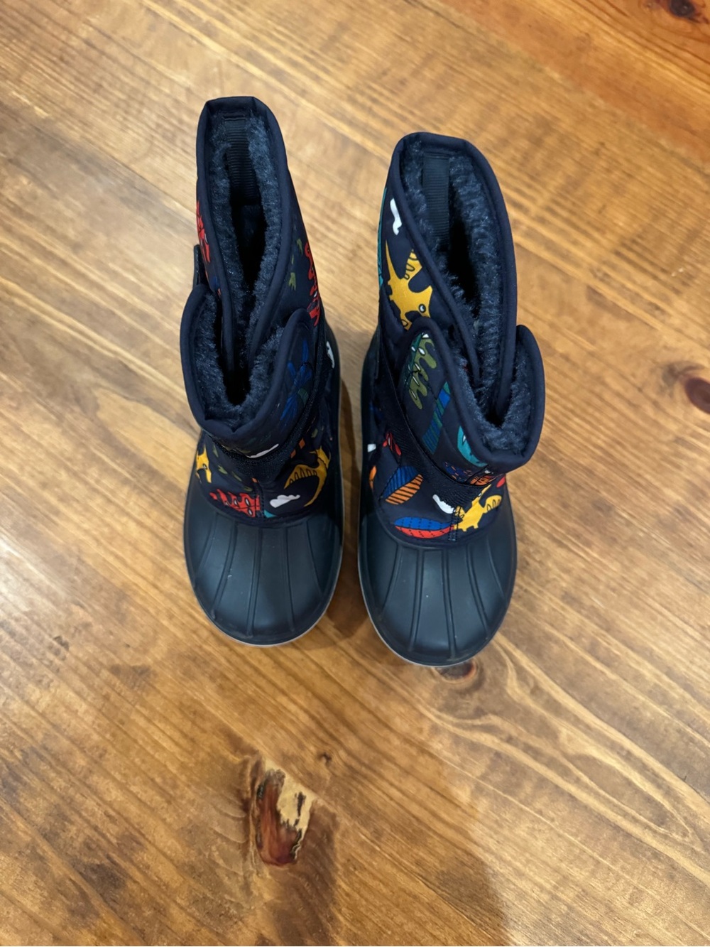 Kids Navy Dinosaur Print Winter Boots